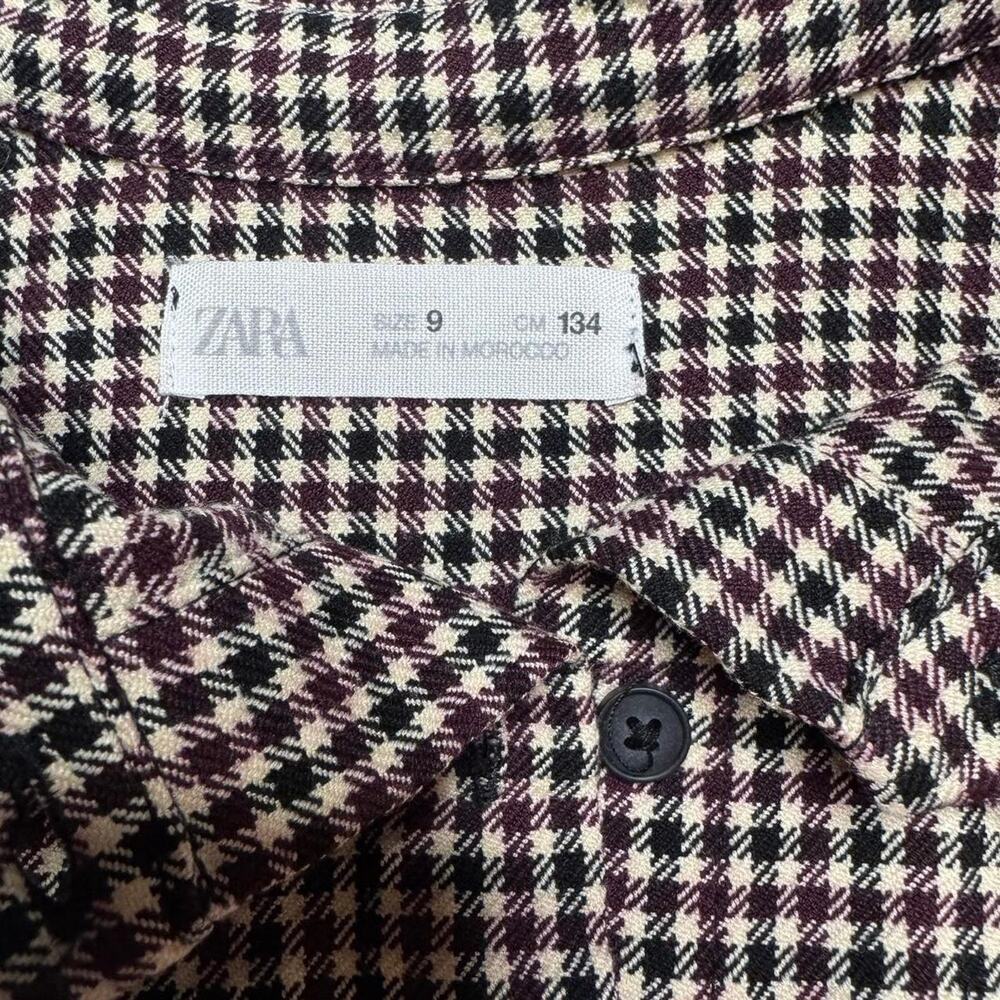 Zara Girls Maroon Houndstooth Pleated Dress 9 - Picture 8 of 10
